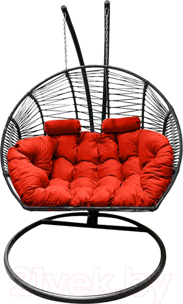Изображение товара Кресло подвесное Craftmebelby Кокон Двойной Премиум Зигзаг (черный/коралловый)