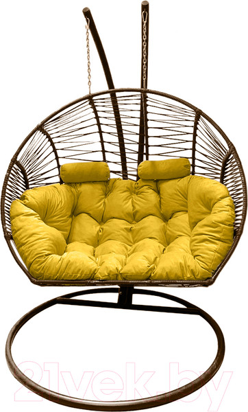 Изображение товара Кресло подвесное Craftmebelby Кокон Двойной Премиум Зигзаг (коричневый/желтый)