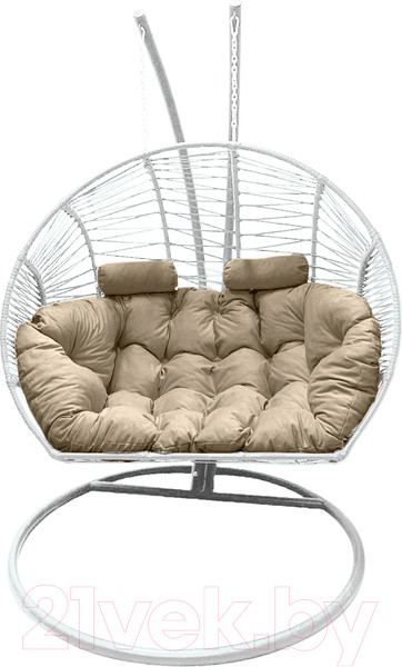 Изображение товара Кресло подвесное Craftmebelby Кокон Двойной Премиум Зигзаг (белый/бежевый)