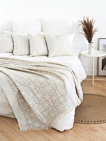 Изображение товара Плед Лен наш Орнамент 215963 (180x220, бежевый)