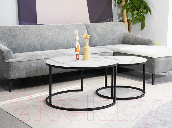 Изображение товара Комплект журнальных столиков Signal Atlanta C (эффект белого мрамора/черный матовый)