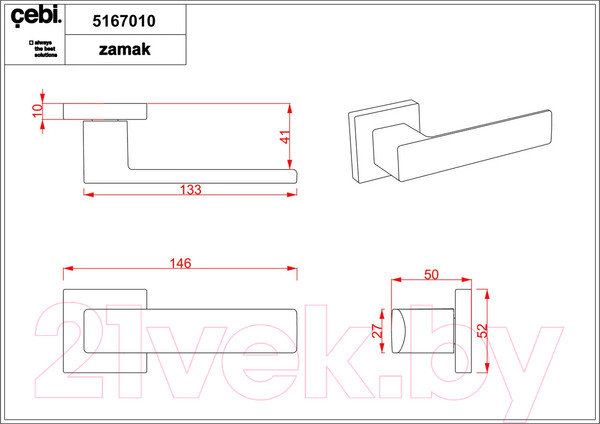 Изображение товара Ручка дверная Cebi Cube SQ МР05 (матовый хром полимер)