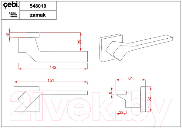 Изображение товара Ручка дверная Cebi Rio SQ МР08 (матовый никель)