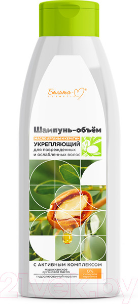 Изображение товара Шампунь для волос Белита-М Объем Масло арганы и кератин Укрепляющий Для поврежденных волос (500г)