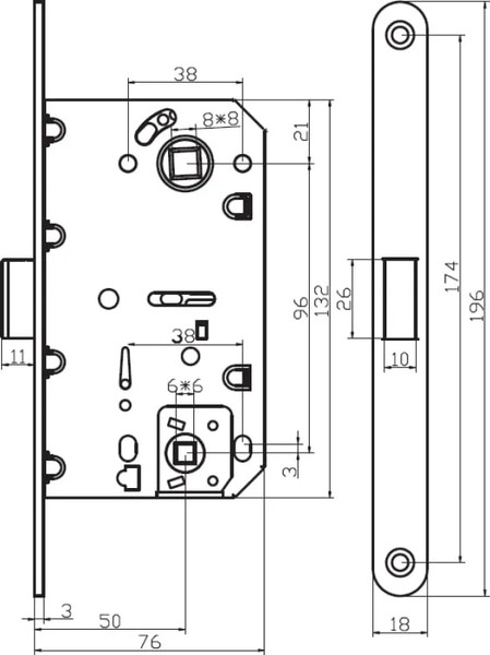 Изображение товара Защелка врезная Ренц INLBM 5096 pl SSG с пластиковой ответной планкой (золото матовое сатинированное)