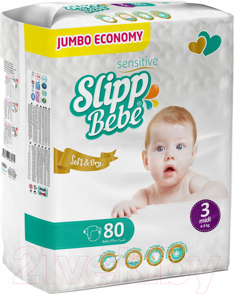 Изображение товара Подгузники детские Slipp Bebe Midi / J-303 (80шт)