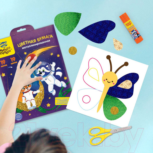Изображение товара Набор цветной бумаги Мульти-пульти Енот в космосе / Ф19А4_38727 (19цв)