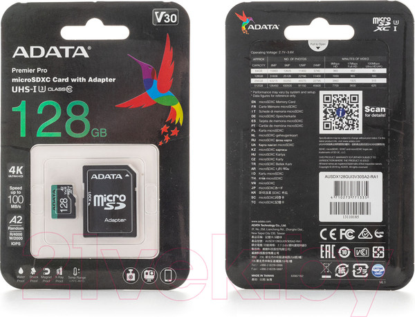 Изображение товара Карта памяти A-data Premier Pro microSDXC 128GB (AUSDX128GUI3V30SA2-RA1) (с адаптером)