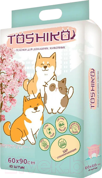 Изображение товара Одноразовая пеленка для животных Toshiko С ароматом сакуры 60x90см (10шт)
