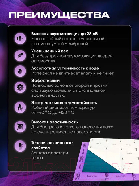 Изображение товара Шумоизоляция SGM Barrier Lite 0.5x0.8м/6мм (1 лист)