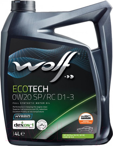 Изображение товара Моторное масло WOLF EcoTech 0W20 SP/RC D1-3 / 16173/4 (4л)