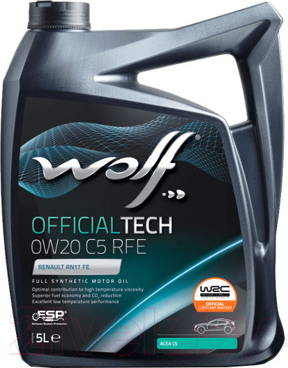 Изображение товара Моторное масло WOLF OfficialTech 0W20 C5 RFE / 65635/5 (5л)