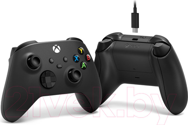 Изображение товара Геймпад Microsoft Xbox + кабель USB-С (черный карбон)