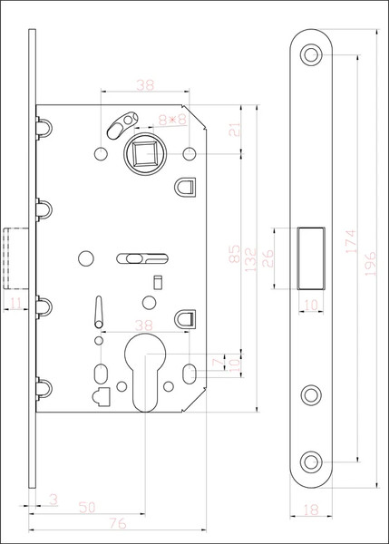 Изображение товара Замок врезной Ренц INLBM 5085 PL SN с пластиковой ответной планкой (никель матовый)