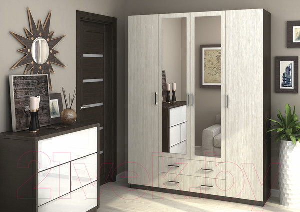 Изображение товара Шкаф Столица Мебели Квадро 4х створчатый (белфорт/венге)