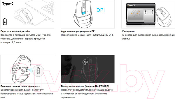 Изображение товара Мышь A4Tech Fstyler FB35C (белый)