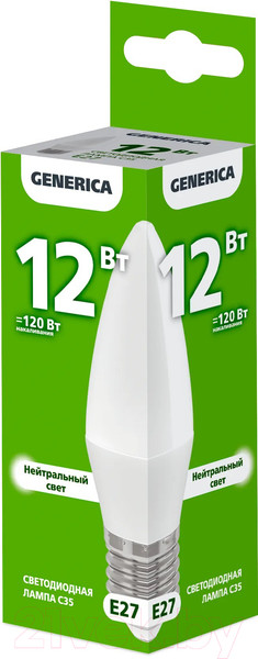 Изображение товара Лампа Generica C35 12Вт Свеча 4000К E27 230В / LL-C35-12-230-40-E27-G