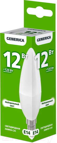 Изображение товара Лампа Generica C35 12Вт Свеча 4000К E14 230В / LL-C35-12-230-40-E14-G