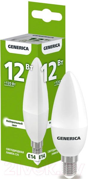 Изображение товара Лампа Generica C35 12Вт Свеча 4000К E14 230В / LL-C35-12-230-40-E14-G