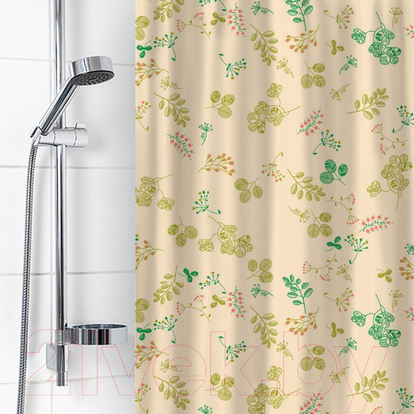 Изображение товара Шторка-занавеска для ванны V-line Веточки 180x180 (бежевый)