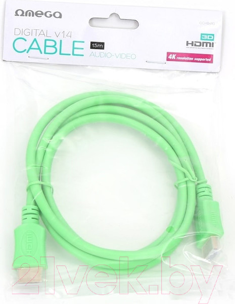 Изображение товара Кабель Omega HDMI-HDMI v.1.4 / OCHB41G (1.5м, зеленый)