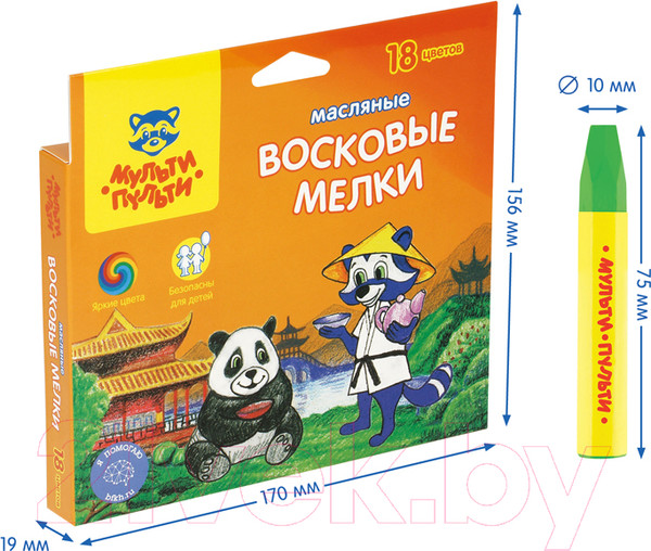 Изображение товара Восковые мелки Мульти-пульти Енот в Китае / OC_10469 (18цв)