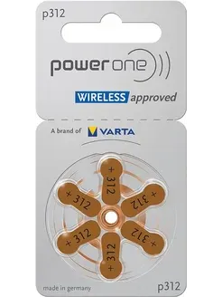 Изображение товара Комплект батареек PowerOne 312 PR41 для слуховых аппаратов (6шт)