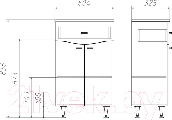Изображение товара Тумба для ванной Айсберг 60 Волна с верхним ящиком В1