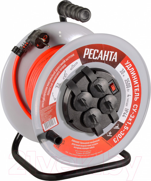Изображение товара Удлинитель на катушке Ресанта СУ-3х1.5-30/3 (61/118/7)