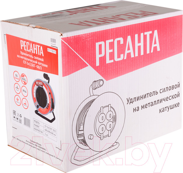 Изображение товара Удлинитель на катушке Ресанта СУ-3х2.5КГ-50/3 (61/118/10)