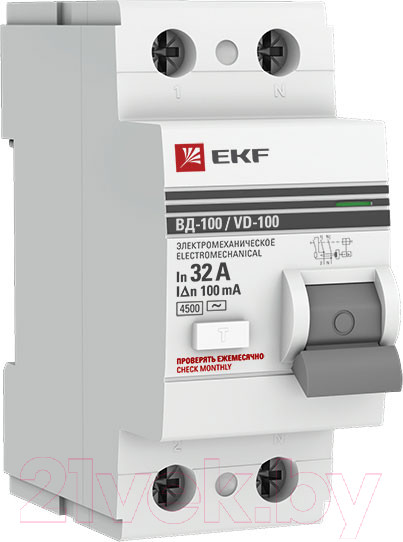 Изображение товара Устройство защитного отключения EKF PROxima ВД-100 2P 32А 100мА / elcb-2-32-100-em-pro