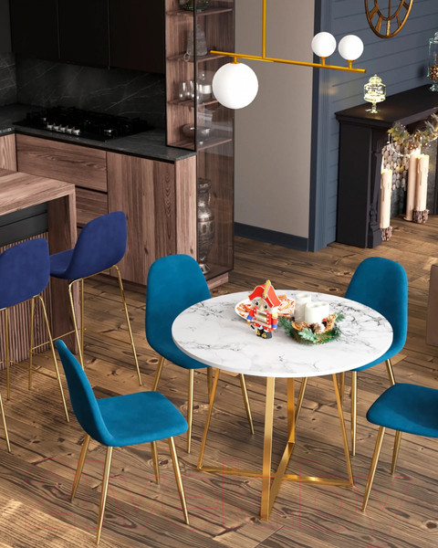 Изображение товара Обеденный стол Stool Group Дакота 100x100 / FDC8004 wh/gld (белый/золото)