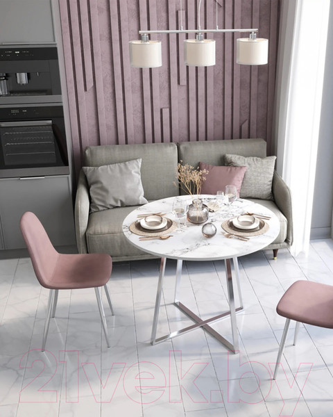 Изображение товара Обеденный стол Stool Group Дакота 100x100 / FDC8004 wh/chr (белый/хром)