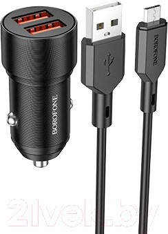 Изображение товара Зарядное устройство автомобильное Borofone BZ19 с кабелем Micro (черный)