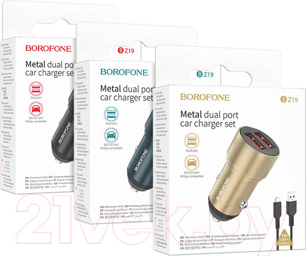 Изображение товара Зарядное устройство автомобильное Borofone BZ19 с кабелем Micro (черный)