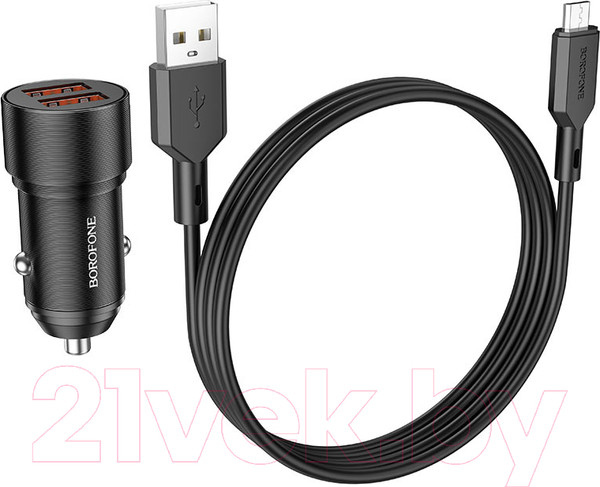Изображение товара Зарядное устройство автомобильное Borofone BZ19 с кабелем Micro (черный)