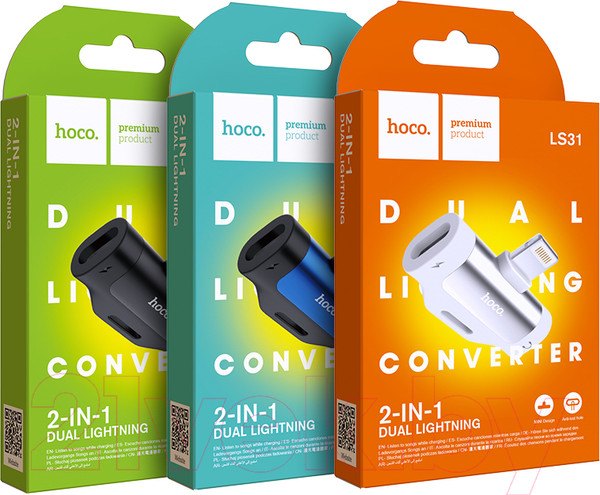 Изображение товара Адаптер Hoco LS31 Lightning - Lightning+Lightning (черный)