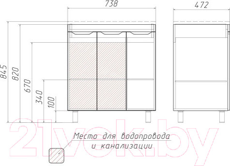 Изображение товара Тумба под умывальник Домино Andrea 75 3D без ящика
