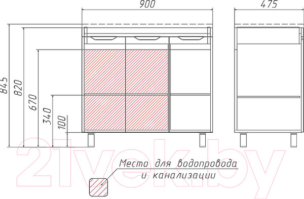 Изображение товара Тумба под умывальник Домино Andrea 90 3D без ящика