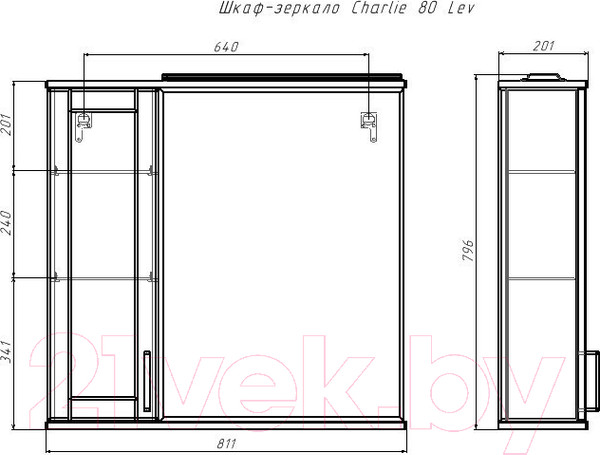 Изображение товара Шкаф с зеркалом для ванной Домино Charlie 80 (левый)