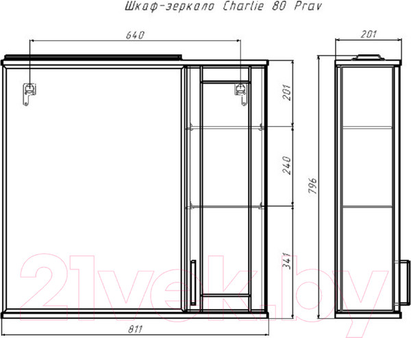 Изображение товара Шкаф с зеркалом для ванной Домино Charlie 80 (правый)