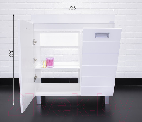 Изображение товара Тумба под умывальник Домино Elen 75 Cube без ящика с корзиной для белья