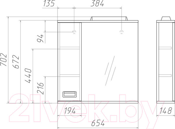 Изображение товара Шкаф с зеркалом для ванной Домино Cube 65 (левый)