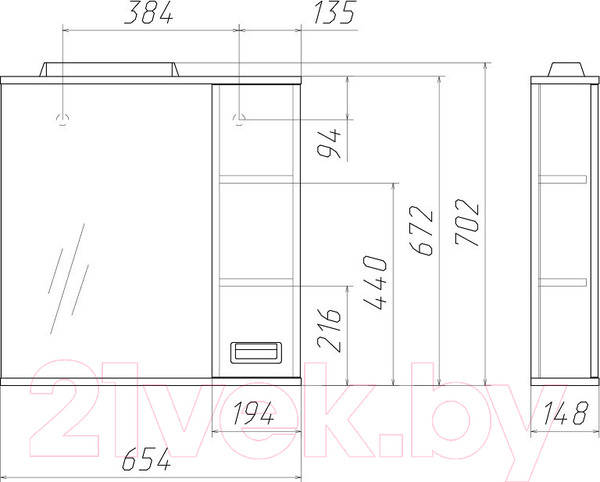 Изображение товара Шкаф с зеркалом для ванной Домино Cube 65 (правый)