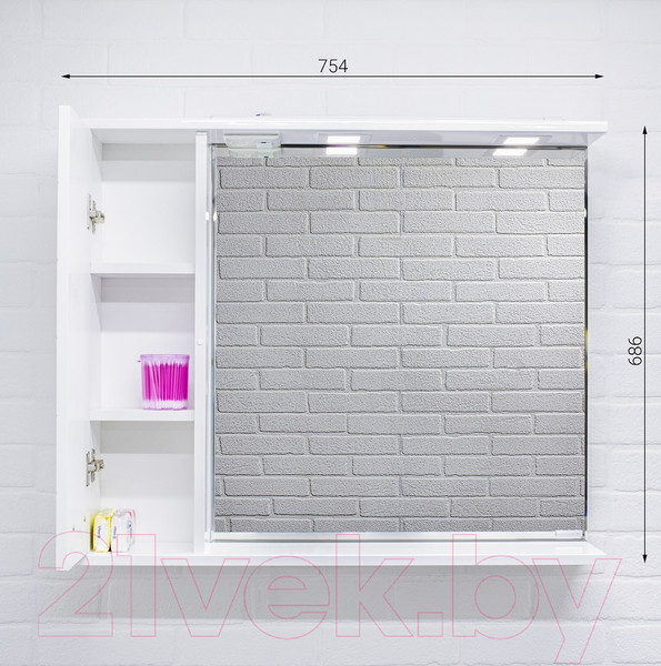 Изображение товара Шкаф с зеркалом для ванной Домино Cube 75 (левый)