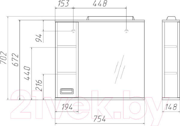 Изображение товара Шкаф с зеркалом для ванной Домино Cube 75 (левый)