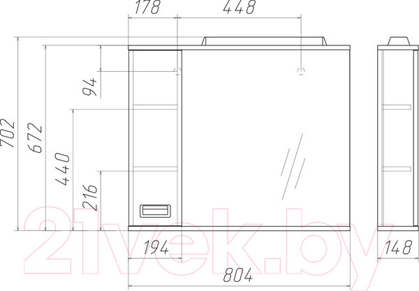 Изображение товара Шкаф с зеркалом для ванной Домино Cube 80 (левый)