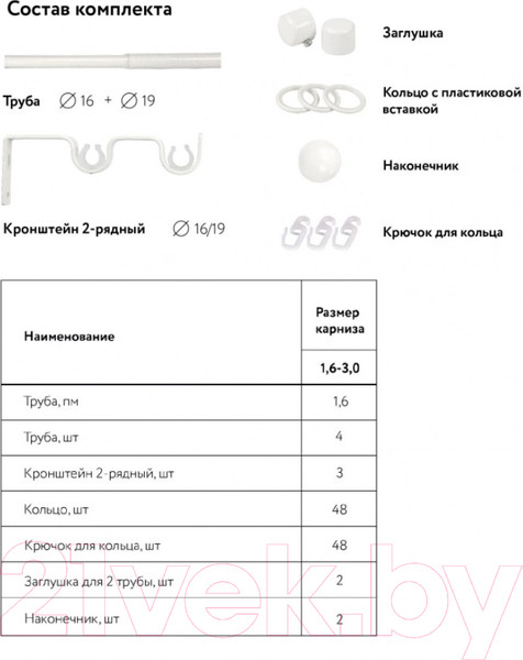 Изображение товара Карниз для штор LEGRAND Лист Раздвижной 1.6-3м 2-х рядный / 58102163 (белый)