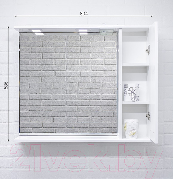 Изображение товара Шкаф с зеркалом для ванной Домино Cube 80 (правый)