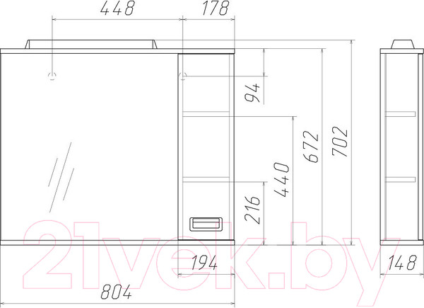 Изображение товара Шкаф с зеркалом для ванной Домино Cube 80 (правый)